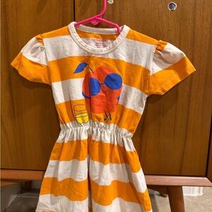 Tiny Cottons Orange and White Striped Kids Dress